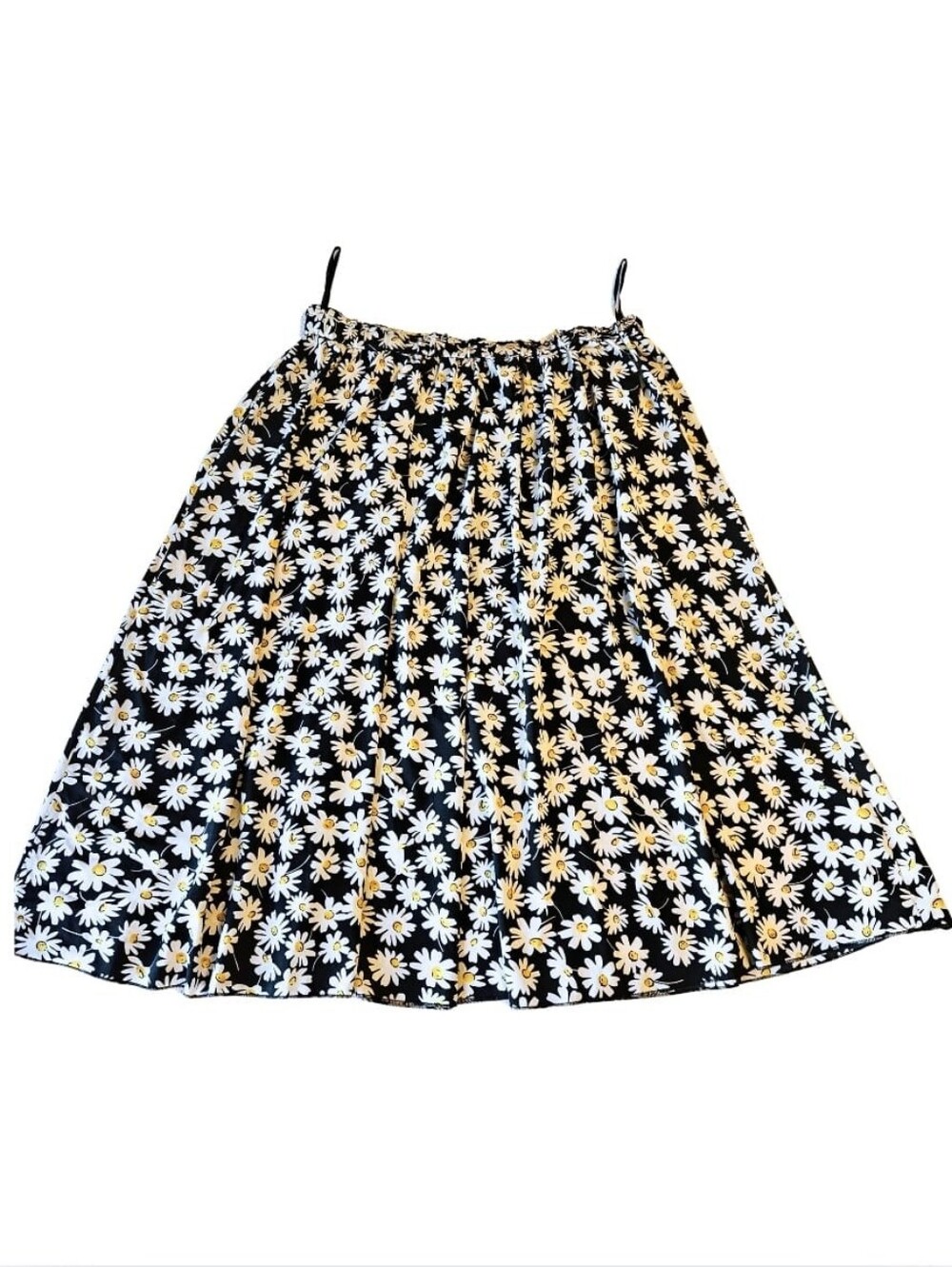 SHEIN Curve Black Daisy Print A-Line Midi Skirt with Yellow Centers 🌼